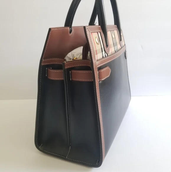 Burberry Title Vintage Check Leather Satchel Black - Picture 6 of 13
